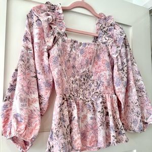 NWT Pink Floral Print Peplum Top